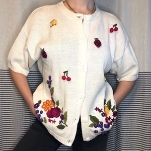 VTG Hand Embroidered Short Sleeve Knit Cardigan